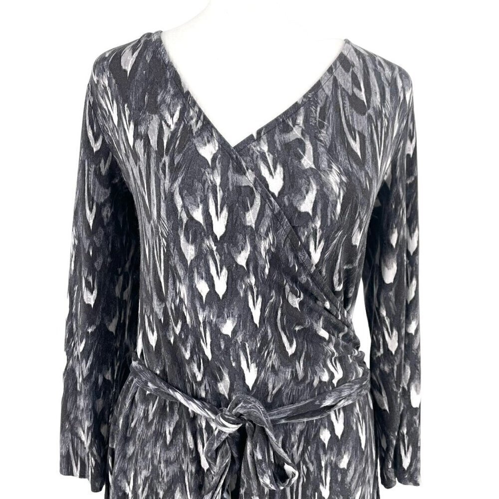 Talbots Stretch Abstract Feather Print Wrap Dress… - image 2